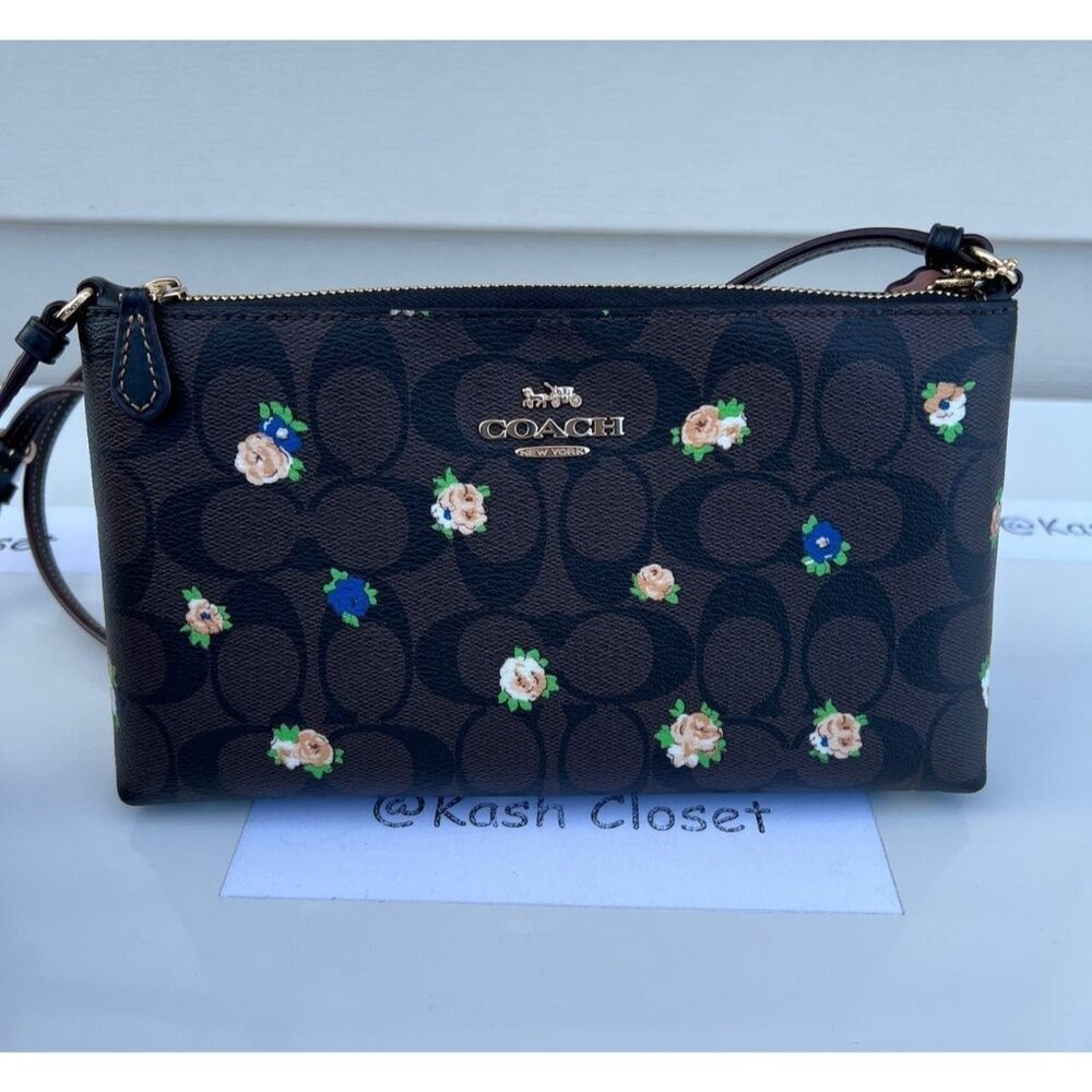 Coach crossbody zip top with mini rose print